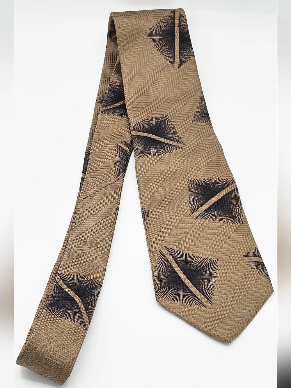 Vintage 1970-80's Era GIORGIO ARMANI Dark Tan and‎ Black Geometric 100% Silk Tie